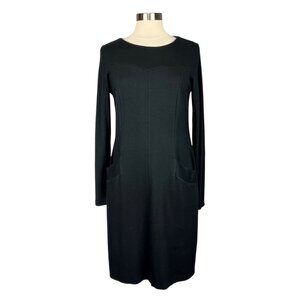 Peserico Womens Black Long Sleeve Dress Wool Blend Knit Pockets size 46 US 10